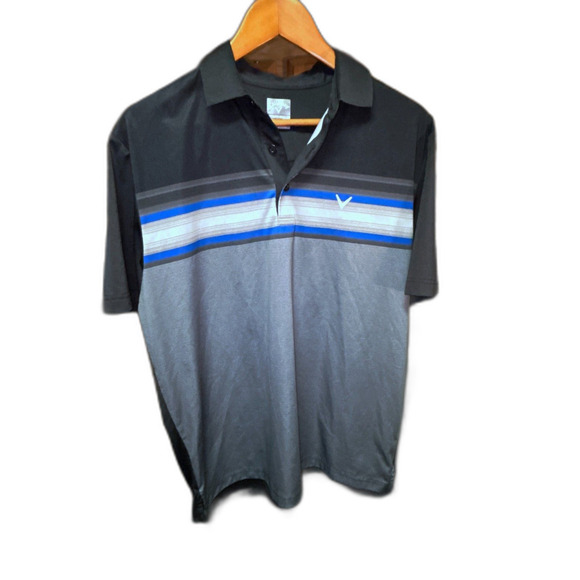 Callaway Opti-Dri Golf Polo Shirt, Men's Size Medium, Black with Gray and Blue - Picture 2 of 6